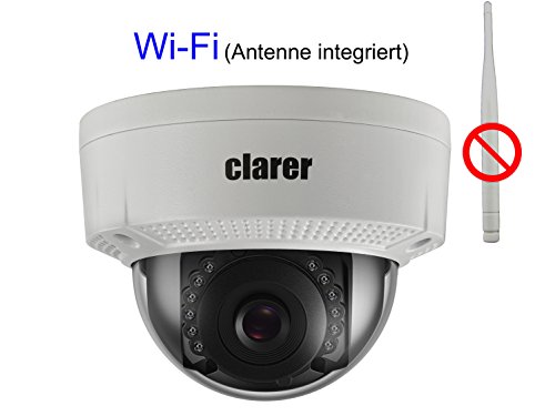 clarer D200-SW, Wlan Kamera Dome 2MP Full HD / Poe / Sicherheitskamera / Netzwerkkamera / Indoor and Outdoor / Tag and Nacht / Wi-Fi, Wlan and Lan / Bewegungserkennung / SD-Kartenslot für bis zu 128 GB / IP67 Schutzklasse (Staub-und Wasserschutz) / E-Mail Alarm / Schutz vor Vandalismus Nach IK10